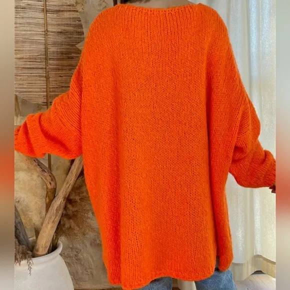 LOVE PEACE Oversized Colorful Knit Top Long-Sleeve Pullover Baggy Sweater Shirt