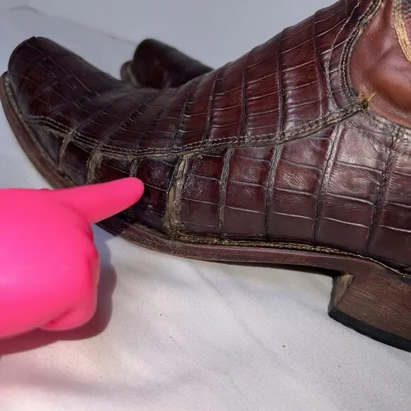 Lucchese 1883 Boots Men Size 10D Brown Caiman Gator Exotic Western Cowboy *AS IS