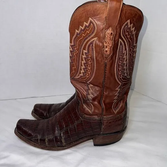 Lucchese 1883 Boots Men Size 10D Brown Caiman Gator Exotic Western Cowboy *AS IS