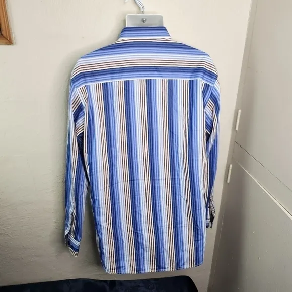 Luchiano Visconti Striped Men Button Down Long Sleeve Shirt Size Large