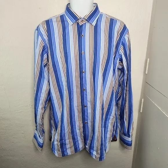 Luchiano Visconti Striped Men Button Down Long Sleeve Shirt Size Large