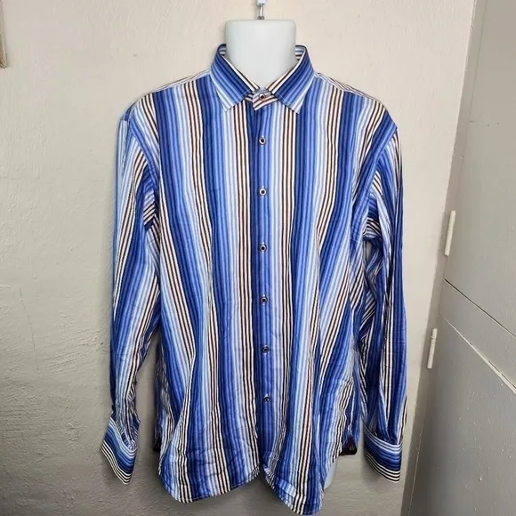 Luchiano Visconti Striped Men Button Down Long Sleeve Shirt Size Large