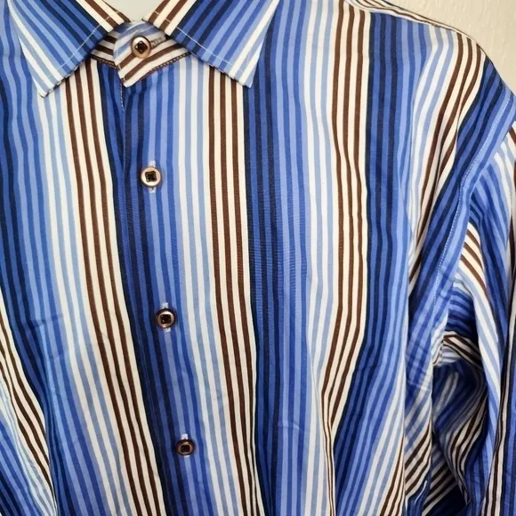 Luchiano Visconti Striped Men Button Down Long Sleeve Shirt Size Large