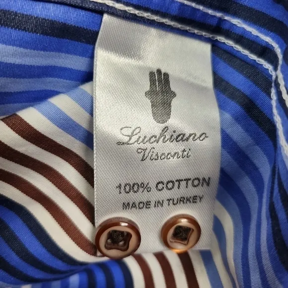 Luchiano Visconti Striped Men Button Down Long Sleeve Shirt Size Large