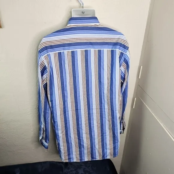 Luchiano Visconti Striped Men Button Down Long Sleeve Shirt Size Large