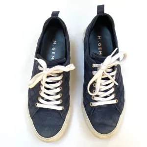 M. Gemi Quilted Suede Navy Blue Low Top Leather Sneakers Made in Italy 38
