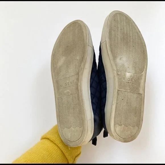 M. Gemi Quilted Suede Navy Blue Low Top Leather Sneakers Made in Italy 38