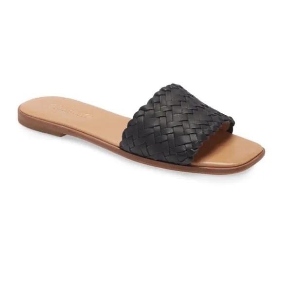 Madewell Lianne Slide Woven Leather Black Sandals Size Womens 8