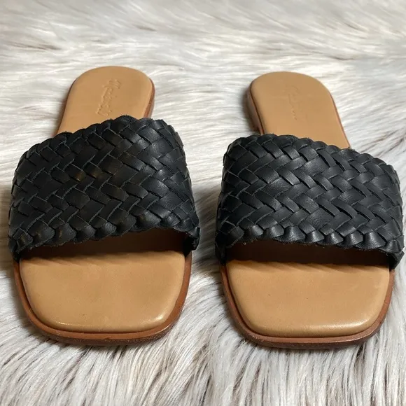 Madewell Lianne Slide Woven Leather Black Sandals Size Womens 8