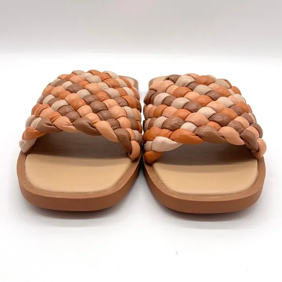 MADEWELL Suzi Slide Sandal Women 7.5 Brown Tan Puffy Woven Flat Shoes NEW IN BOX