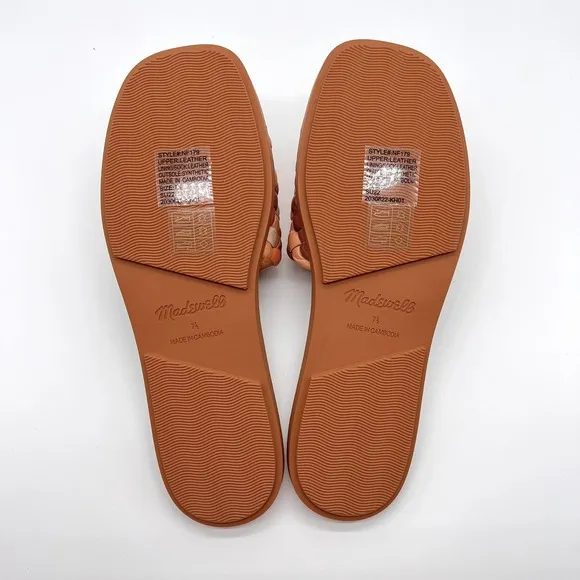 MADEWELL Suzi Slide Sandal Women 7.5 Brown Tan Puffy Woven Flat Shoes NEW IN BOX