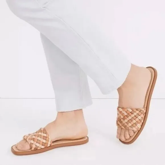 MADEWELL Suzi Slide Sandal Women 7.5 Brown Tan Puffy Woven Flat Shoes NEW IN BOX