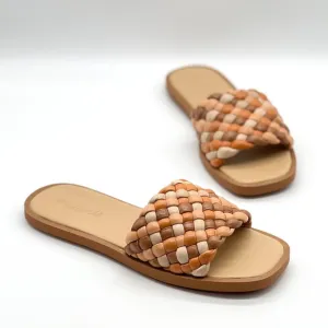 MADEWELL Suzi Slide Sandal Women 7.5 Brown Tan Puffy Woven Flat Shoes NEW IN BOX