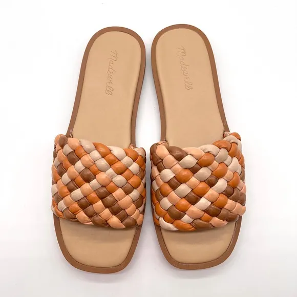 MADEWELL Suzi Slide Sandal Women 7.5 Brown Tan Puffy Woven Flat Shoes NEW IN BOX