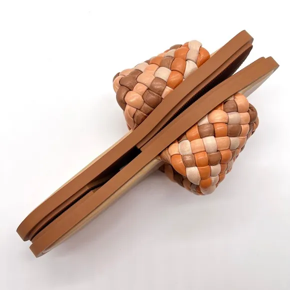 MADEWELL Suzi Slide Sandal Women 7.5 Brown Tan Puffy Woven Flat Shoes NEW IN BOX