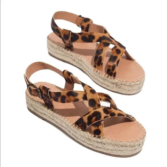 Madewell The Malia Espadrille Sandal in Leopard Calf Hair, New in Box
