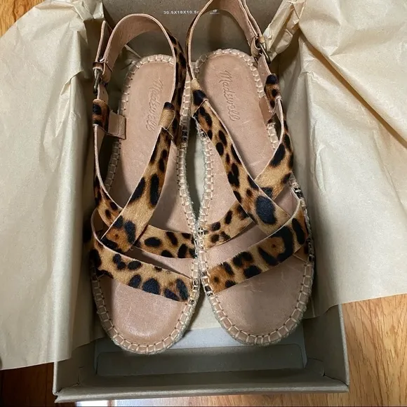 Madewell The Malia Espadrille Sandal in Leopard Calf Hair, New in Box
