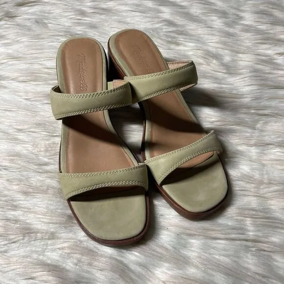 Madewell The Saige Double-Strap Leather Sandal in Nubuck Leather in Pale Lichen