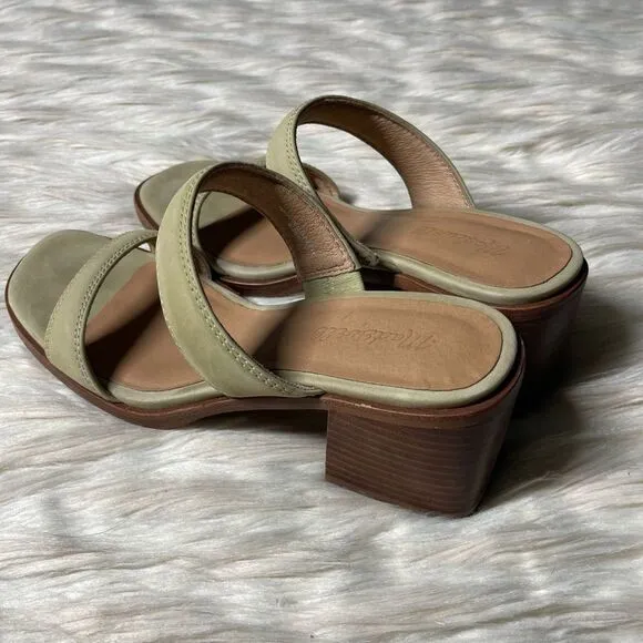 Madewell The Saige Double-Strap Leather Sandal in Nubuck Leather in Pale Lichen