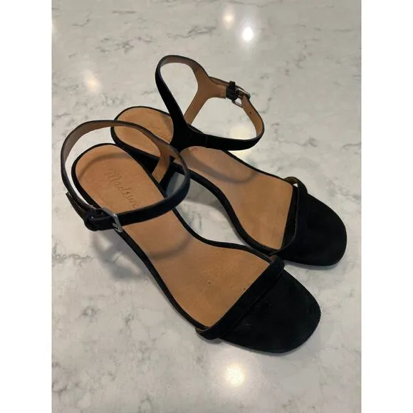 Madewell‎ Women’s The Hollie Ankle-Strap Heels Sandal in Suede Size 6.5 Black