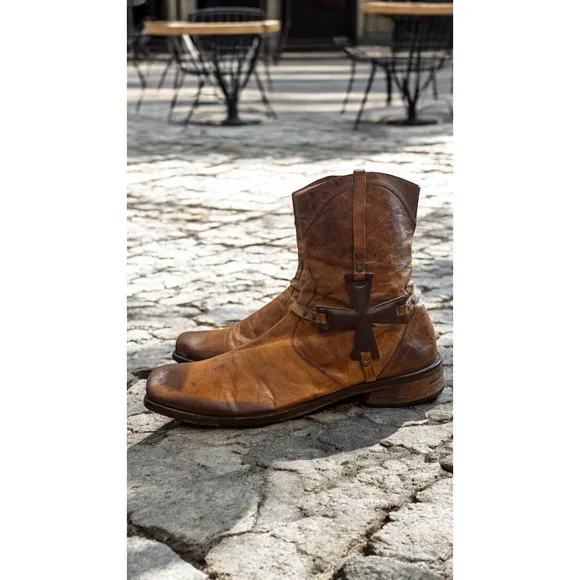 Mark Nason Crafted In Italy  Leather Cross Zip Boots Men 13 Distressed Western