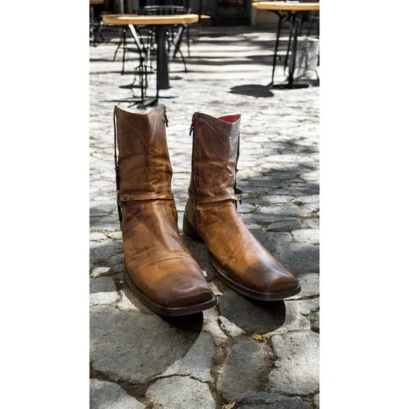 Mark Nason Crafted In Italy  Leather Cross Zip Boots Men 13 Distressed Western