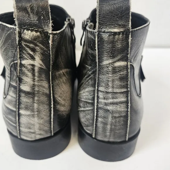 MEN AOMI LEATHER ANKLE BOOTS WITH POINTED METAL TOE SZ 12 RETRO DISTRESS PATTERN