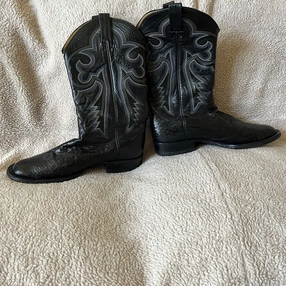 Men Black Genuine Ostrich Western Roper Boots Mfg In Mexico by Panhandle Slim