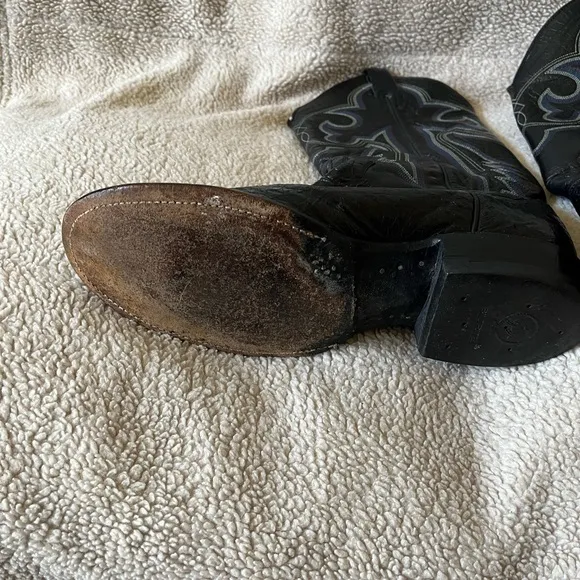 Men Black Genuine Ostrich Western Roper Boots Mfg In Mexico by Panhandle Slim