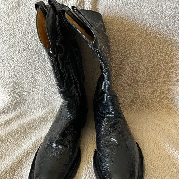 Men Black Genuine Ostrich Western Roper Boots Mfg In Mexico by Panhandle Slim