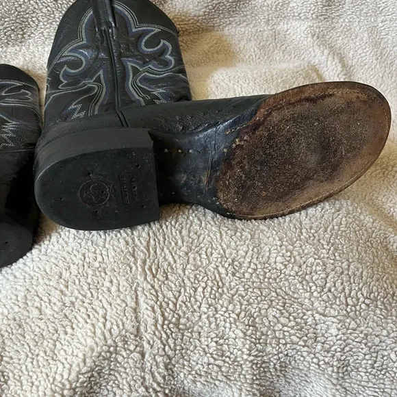 Men Black Genuine Ostrich Western Roper Boots Mfg In Mexico by Panhandle Slim