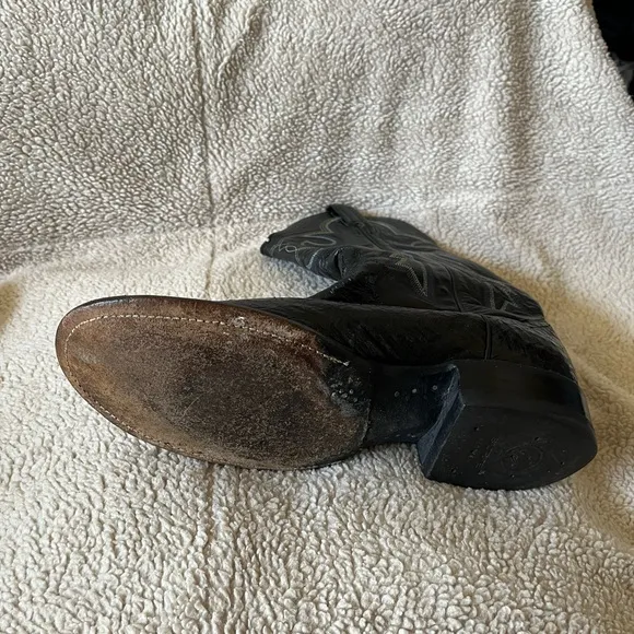 Men Black Genuine Ostrich Western Roper Boots Mfg In Mexico by Panhandle Slim