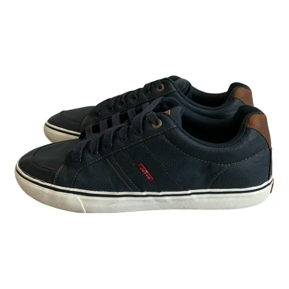 Mens Shoes Levi's Turner Sneakers Navy Blue Brown Lace Up Athletic Shoes