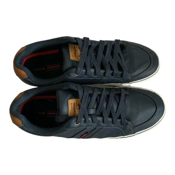 Mens Shoes Levi's Turner Sneakers Navy Blue Brown Lace Up Athletic Shoes