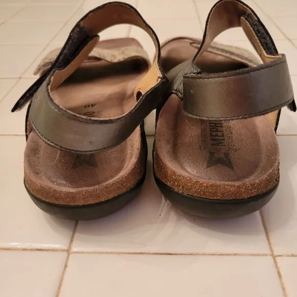 Mephisto Cork Footbed Sandals 10 Snakeskin Print Grey Leather AGAVE Adjustable S