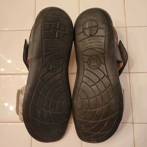 Mephisto Cork Footbed Sandals 10 Snakeskin Print Grey Leather AGAVE Adjustable S