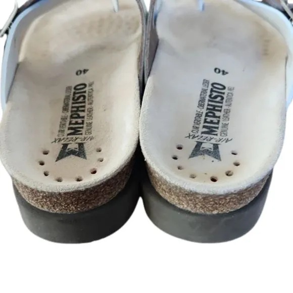 Mephisto Women's Helen Mix Thong Sandals , White Patent/Nickel Star, Sz 40 (9.5)