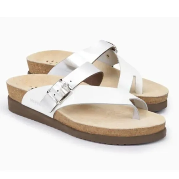 Mephisto Women's Helen Mix Thong Sandals , White Patent/Nickel Star, Sz 40 (9.5)