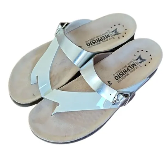 Mephisto Women's Helen Mix Thong Sandals , White Patent/Nickel Star, Sz 40 (9.5)