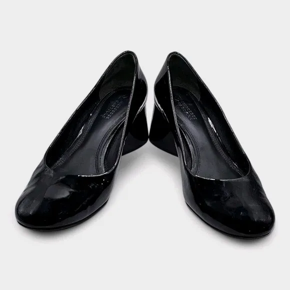 Mercedes Castillo Womens Black Patent Leather Round Toe Classic Pumps Black Sz 7