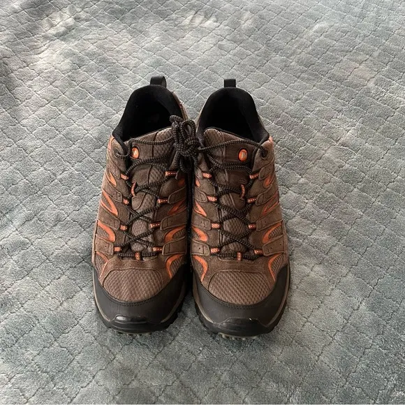 Merrell Brown and Orange Athletic Shoes with Durable Leather and Secure Lacing