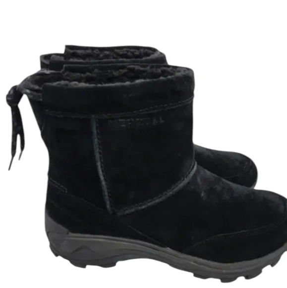 Merrell Suede Black Boots Waterproof Faux Fur Men Size 8.5
