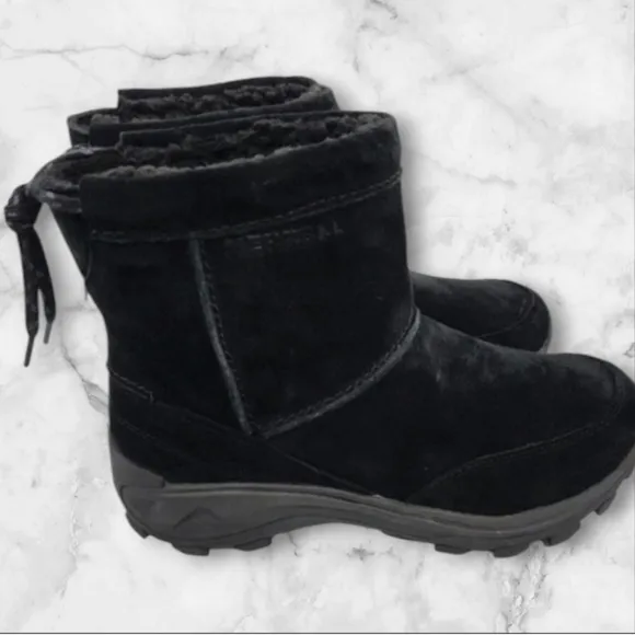 Merrell Suede Black Boots Waterproof Faux Fur Men Size 8.5