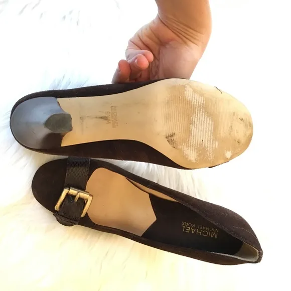 Michael Kors Chocolate Suede Heel with Buckle