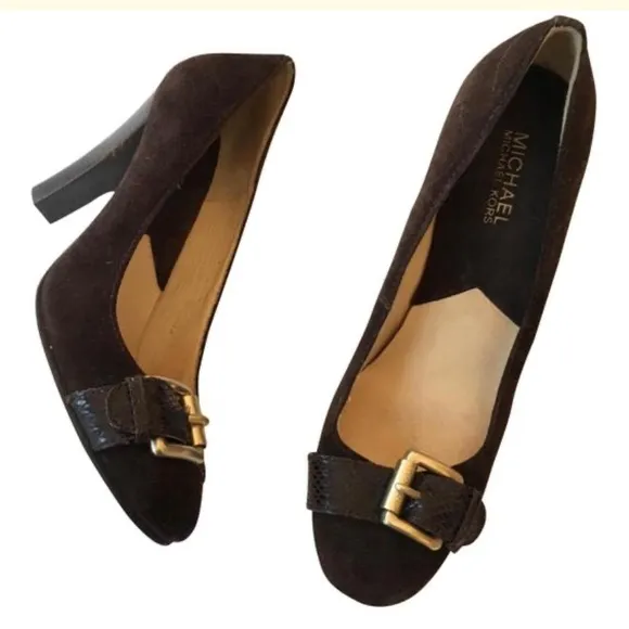 Michael Kors Chocolate Suede Heel with Buckle