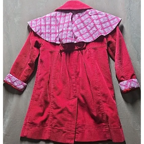 Mini Boden Girls 7 - 8 Youth Corduroy Blazer Check Cuffs Lined Jacket Red Fall