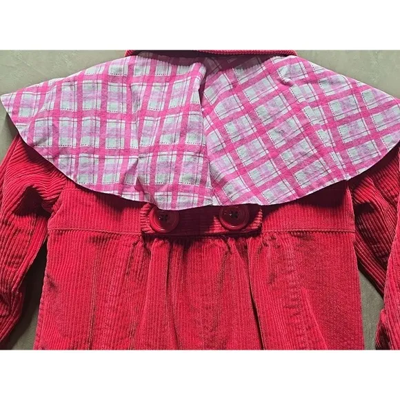 Mini Boden Girls 7 - 8 Youth Corduroy Blazer Check Cuffs Lined Jacket Red Fall