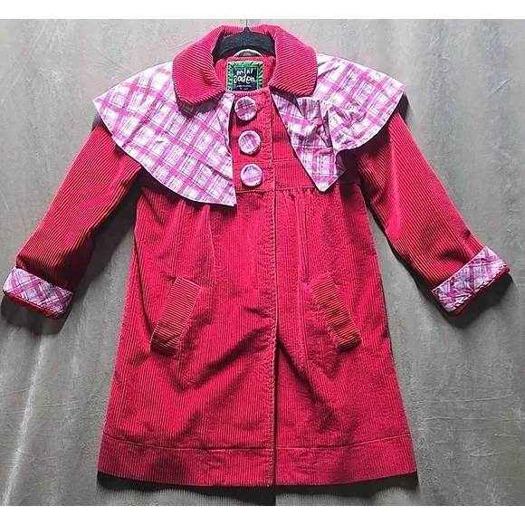 Mini Boden Girls 7 - 8 Youth Corduroy Blazer Check Cuffs Lined Jacket Red Fall