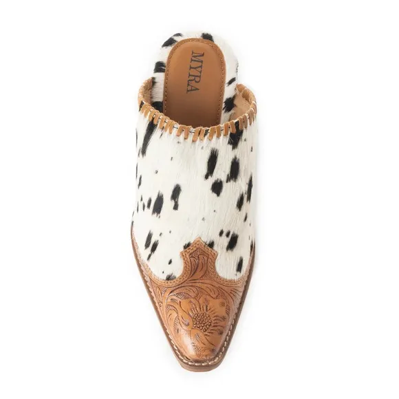 Myra HEELY WESTERN HAND-TOOLED MULES Size 7 Black and White NEW IN BAG