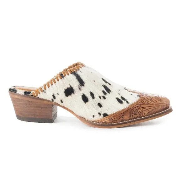 Myra HEELY WESTERN HAND-TOOLED MULES Size 7 Black and White NEW IN BAG